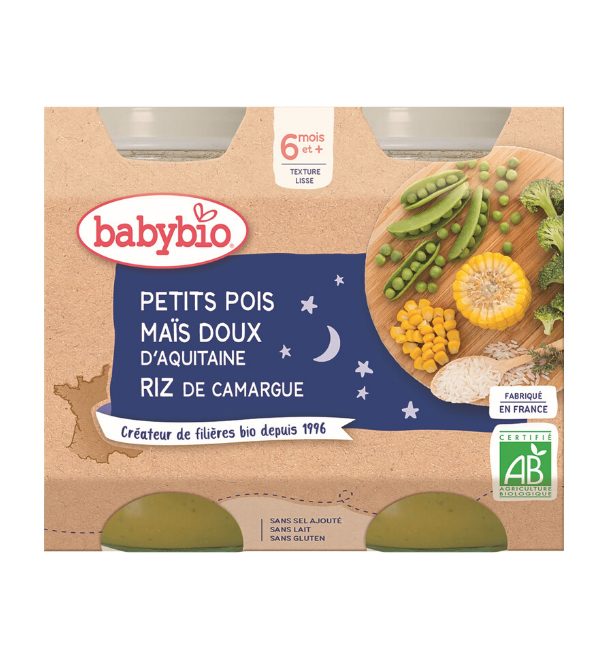 2xBABYBIO Večerné menu hrášok, sladká kukurica, ryža 200 g – Obrázok 2