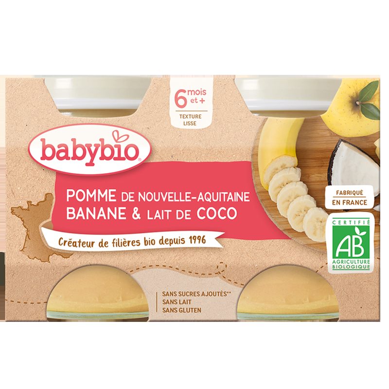 3x BABYBIO Jablko banán s kokosovým mliekom 2x 130 g – Obrázok 3