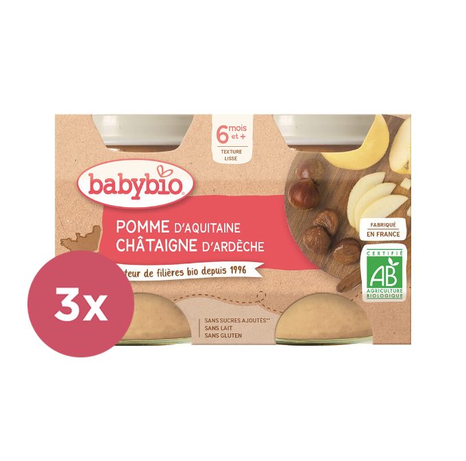 3x BABYBIO Jablko s gaštanovým pyré 2x 130 g – Obrázok 2