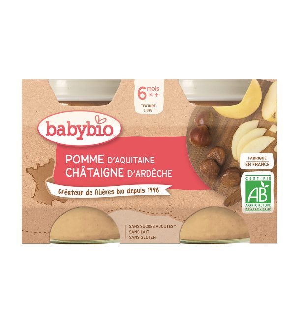3x BABYBIO Jablko s gaštanovým pyré 2x 130 g – Obrázok 3