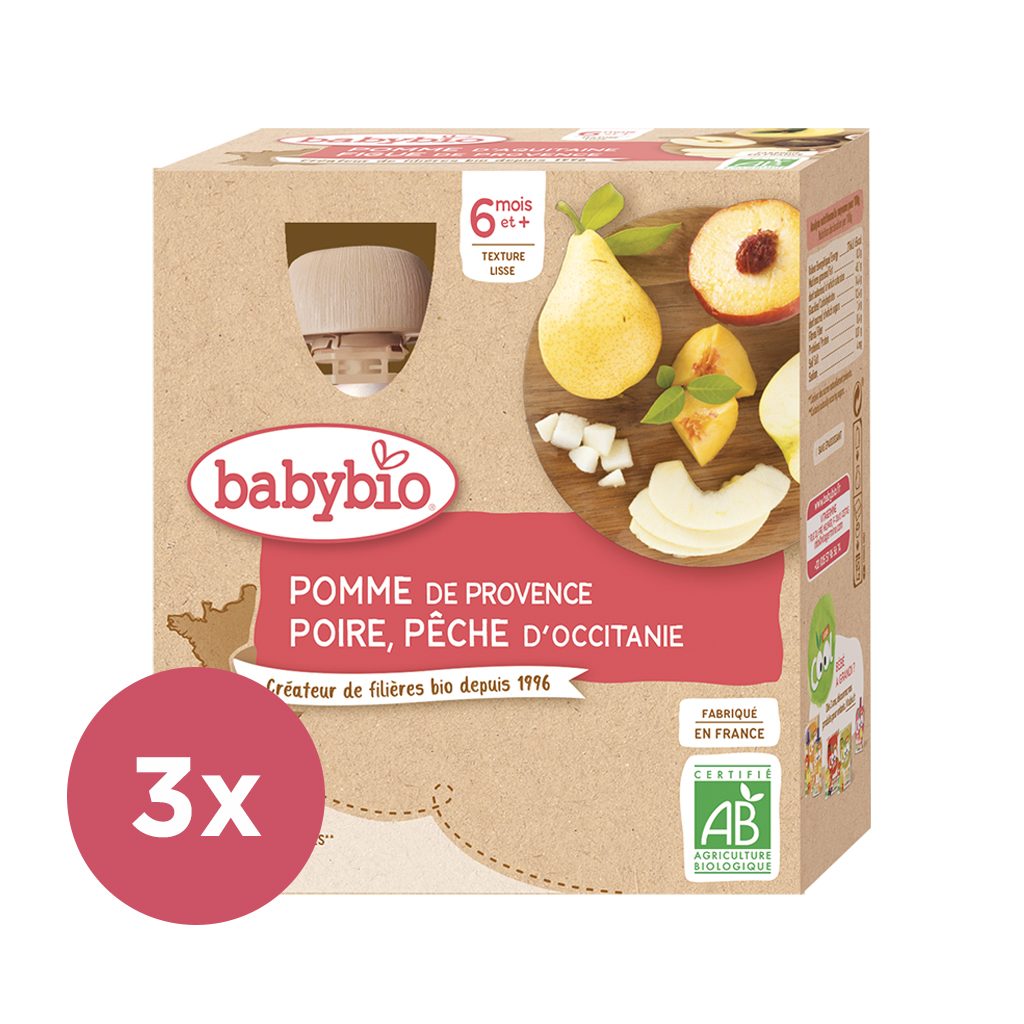 3x BABYBIO Kapsička jablko, hruška, broskyňa 4x 90 g – Obrázok 2