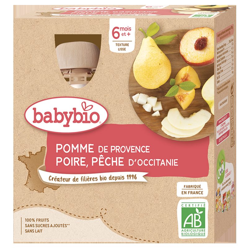 3x BABYBIO Kapsička jablko, hruška, broskyňa 4x 90 g – Obrázok 3