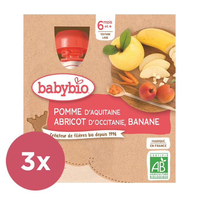 3x BABYBIO Kapsička jablko, marhuľa, banán 4x 90 g