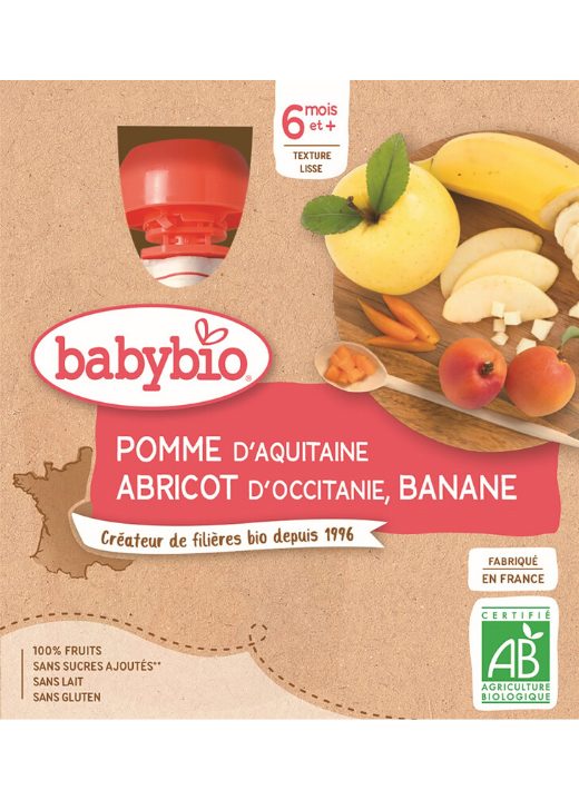 3x BABYBIO Kapsička jablko, marhuľa, banán 4x 90 g – Obrázok 3
