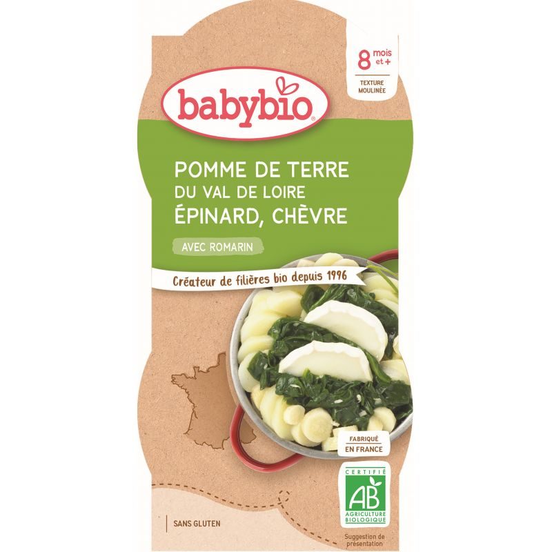 3x BABYBIO Zemiaky so špenátom, paštrnákom a kozím syrom 2x 200 g – Obrázok 3