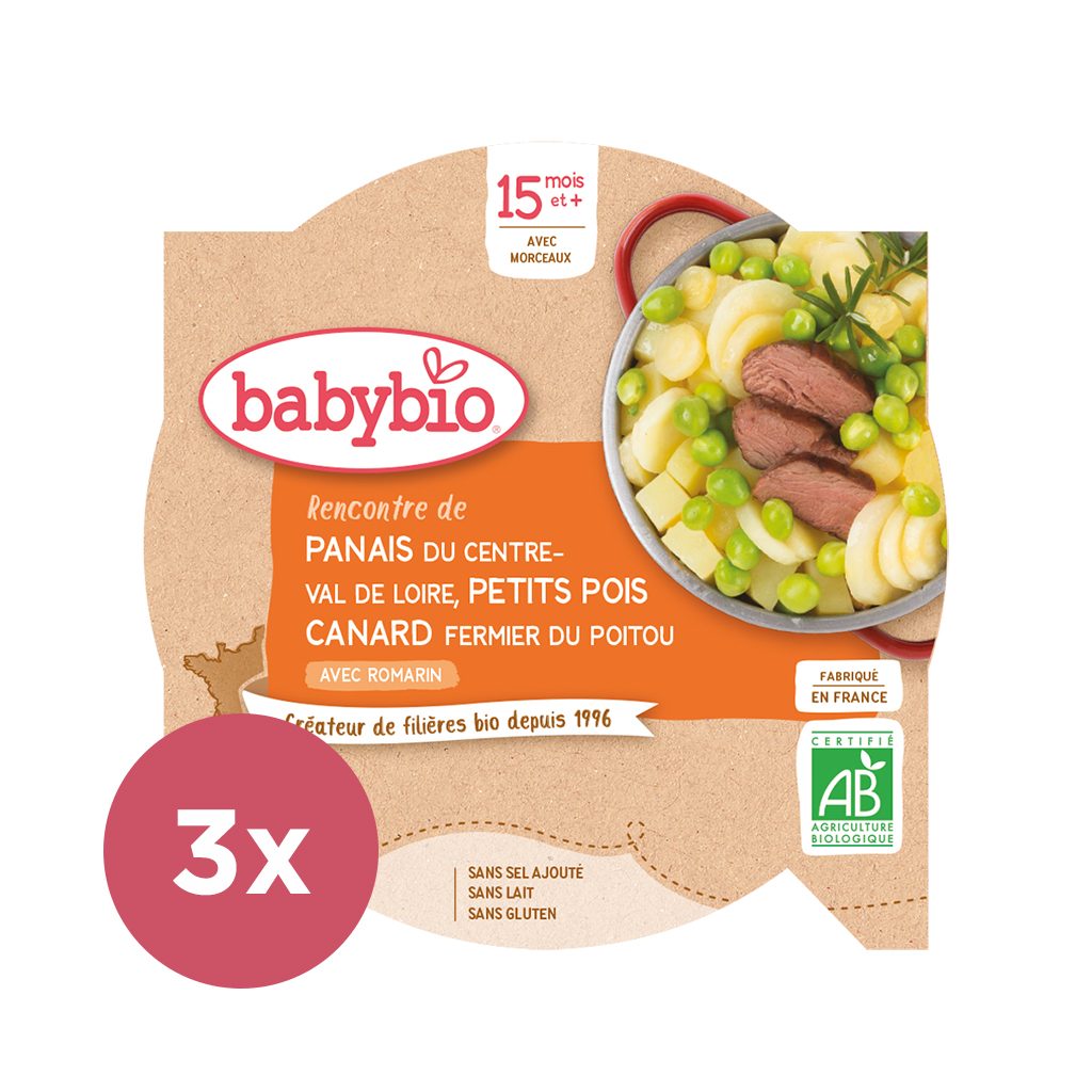 3x BABYBIO Paštrnák s hráškom a farmárskou kačicou 260 g – Obrázok 2