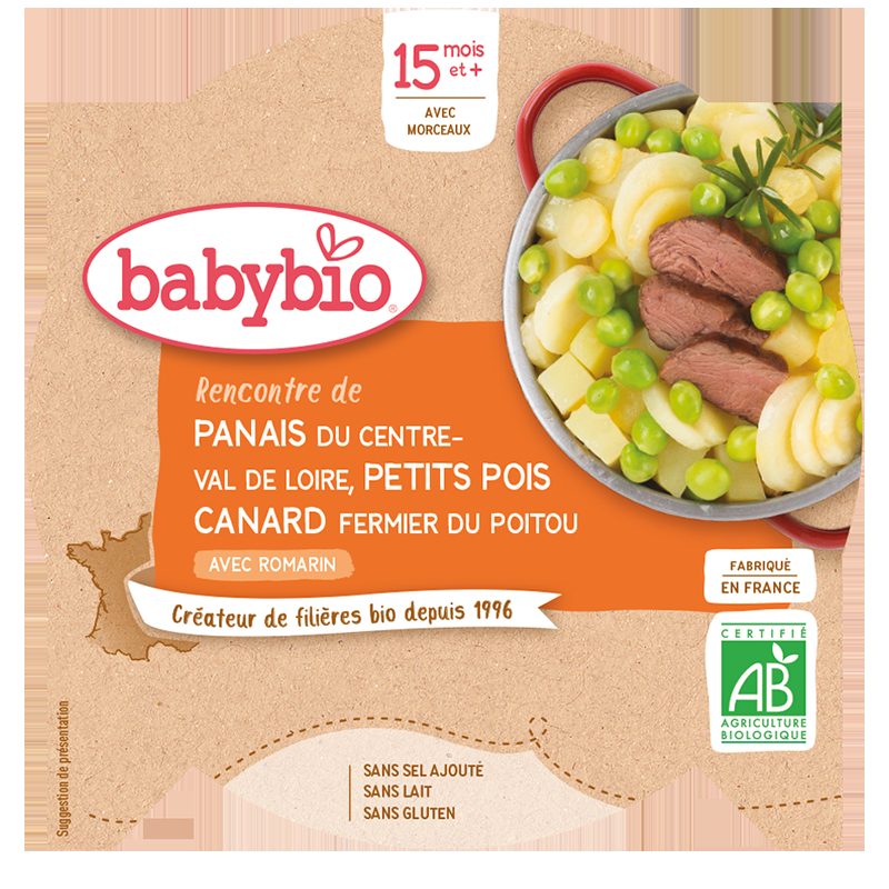 3x BABYBIO Paštrnák s hráškom a farmárskou kačicou 260 g – Obrázok 3