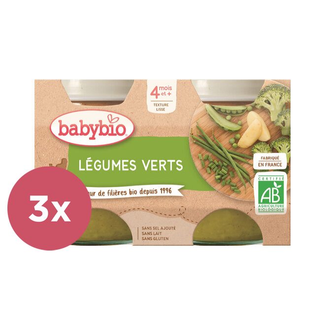 3x BABYBIO Príkrm zelená zelenina 2x 130 g – Obrázok 2