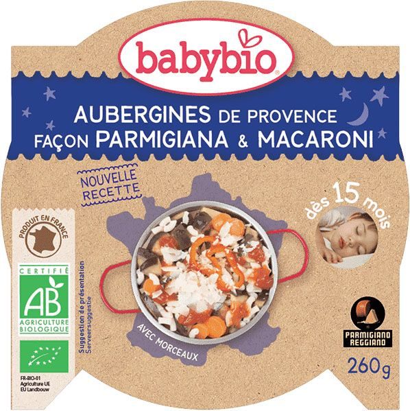 3x BABYBIO Večerné menu baklažán na spôsob parmigiana s makarónmi 260 g – Obrázok 3