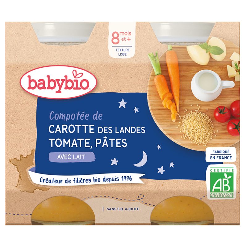 3x BABYBIO Večerné menu mrkva a paradajky s cestovinami 2x 200 g – Obrázok 3