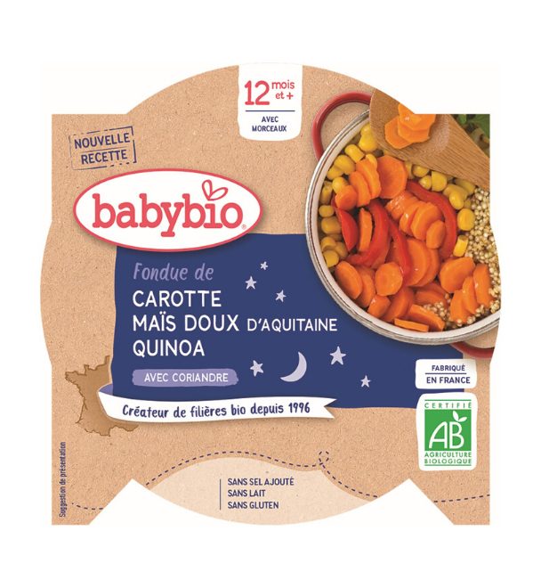3x BABYBIO Večerné menu mrkva a sladká kukurica s quinoa 230 g – Obrázok 3
