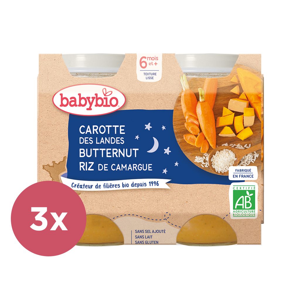 3x BABYBIO Večerné menu mrkva, tekvica, ryža 2x 200 g – Obrázok 2
