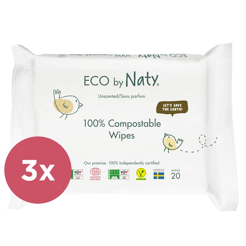 3x ECO BY NATY Sensitive Eco Vlhčené obrúsky cestovné neparfumované 20 ks