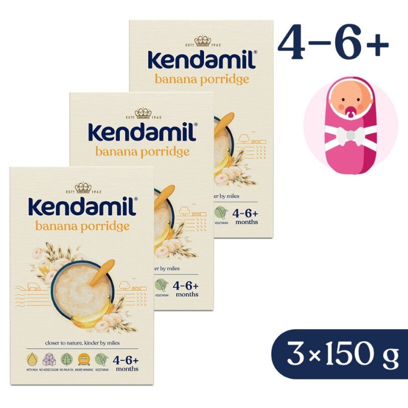 3x KENDAMIL Kaša mliečna s banánom (150 g), 4m+