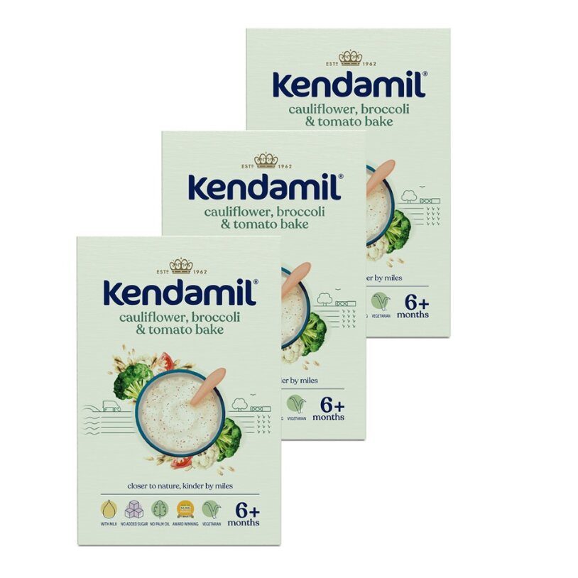 3x KENDAMIL Kaša mliečna s brokolicami, karfiolom a paradajkami 150 g, 6m+ – Obrázok 3