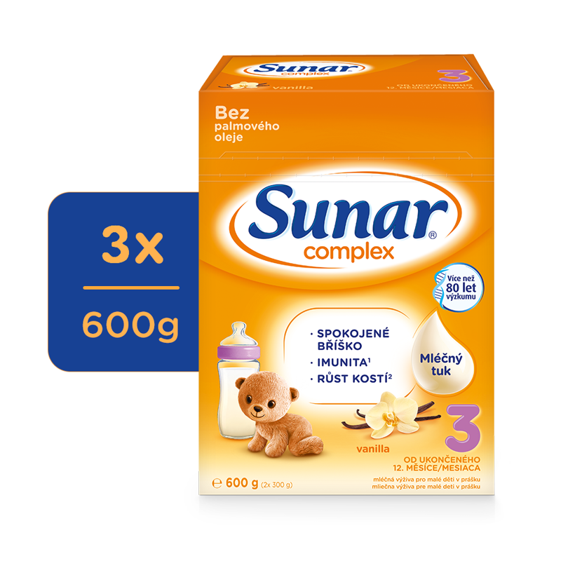 3x SUNAR Complex 3 Mlieko batoľacie vanilka 600 g – Obrázok 2