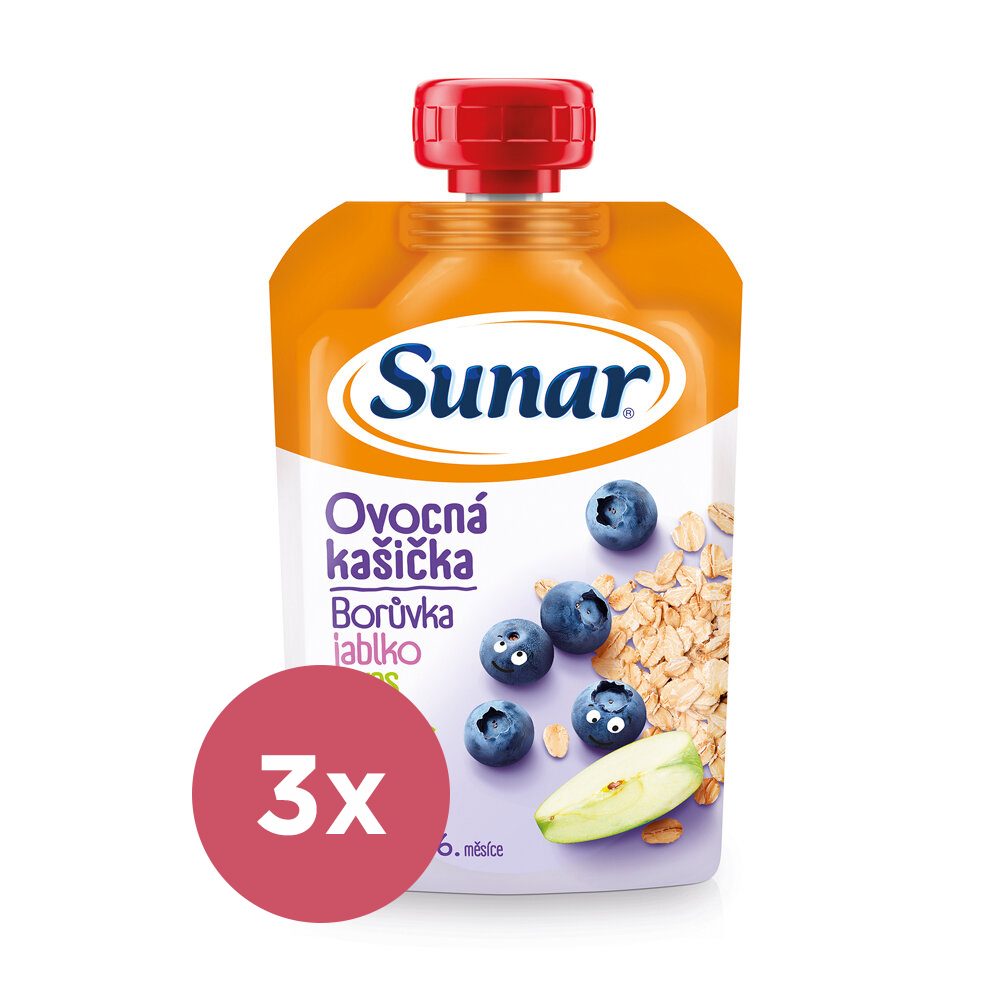 3x SUNAR Kapsička Ovocná kašička čučoriedka, jablko, ovsené vločky 120 g – Obrázok 2