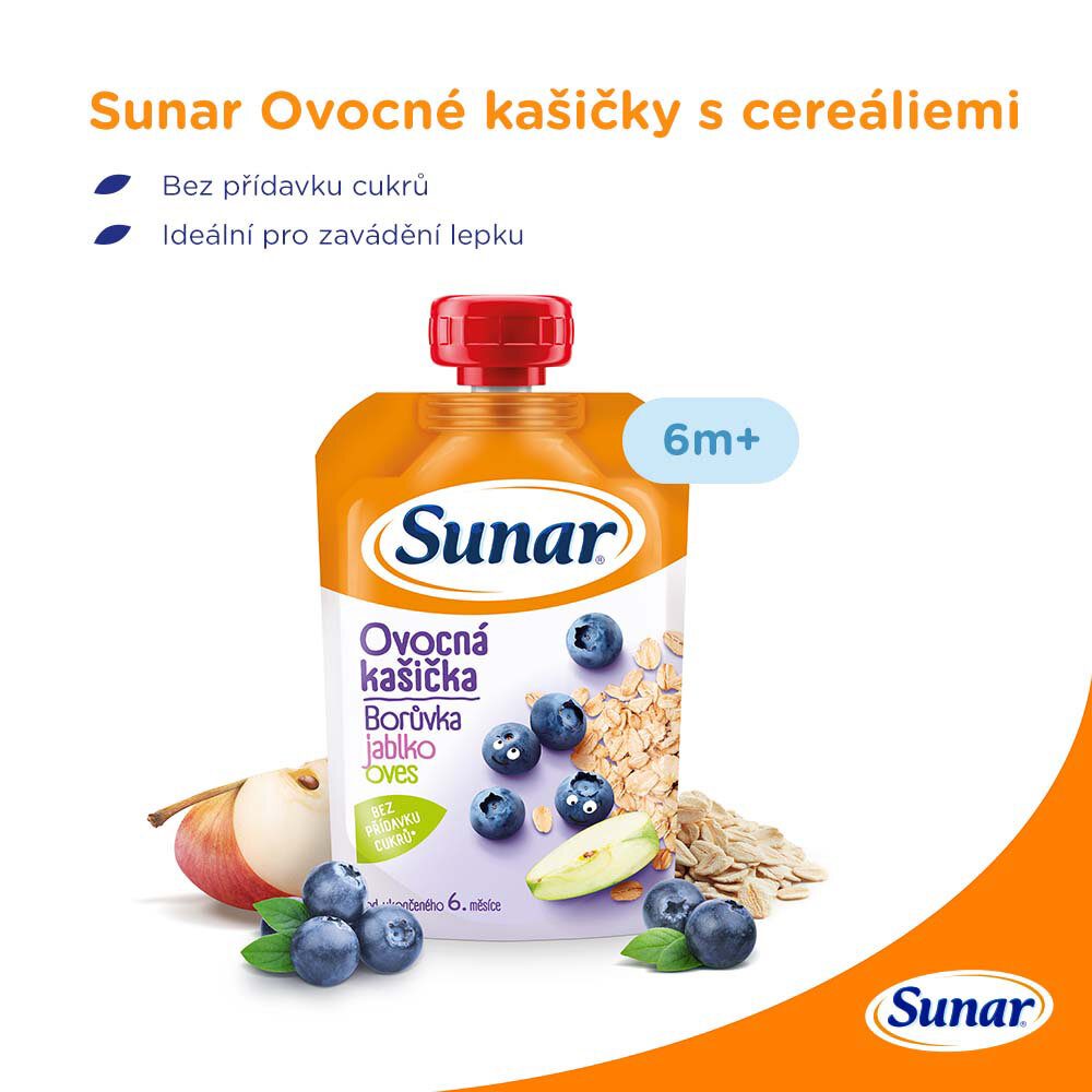3x SUNAR Kapsička Ovocná kašička čučoriedka, jablko, ovsené vločky 120 g – Obrázok 4