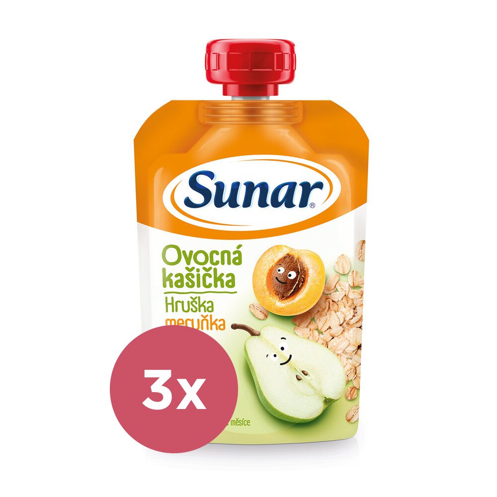 3x SUNAR Kapsička Ovocná kašička hruška, marhul'a, ovsené vločky 120 g – Obrázok 2