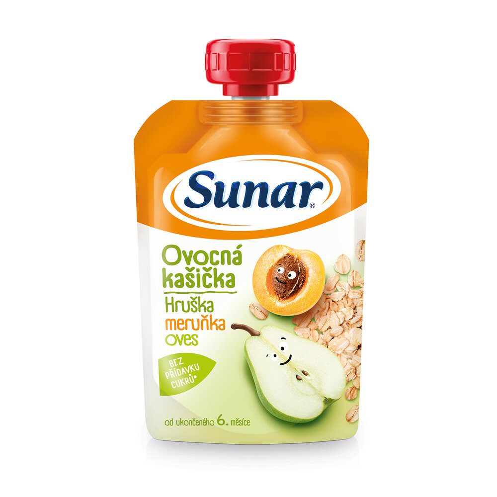 3x SUNAR Kapsička Ovocná kašička hruška, marhul'a, ovsené vločky 120 g – Obrázok 3