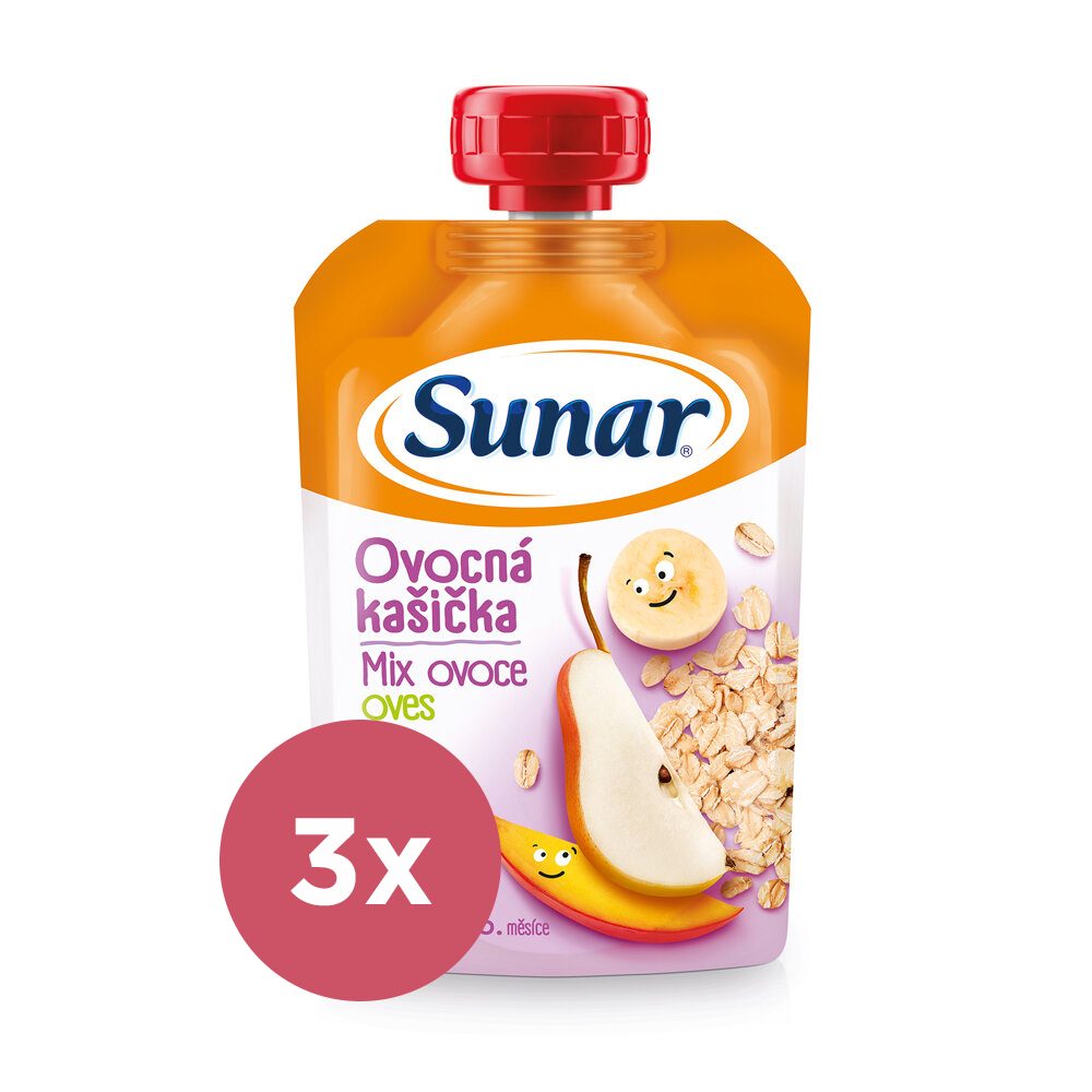 3x SUNAR Kapsička Ovocná kašička mix ovocia, ovsené vločky 120 g – Obrázok 2