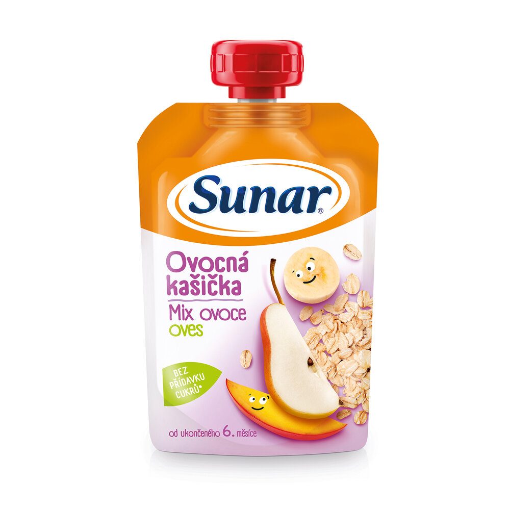 3x SUNAR Kapsička Ovocná kašička mix ovocia, ovsené vločky 120 g – Obrázok 3