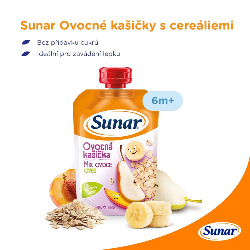 3x SUNAR Kapsička Ovocná kašička mix ovocia, ovsené vločky 120 g – Obrázok 4