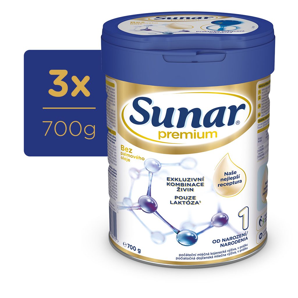 3x SUNAR Premium 1 Mlieko počiatočné 700 g