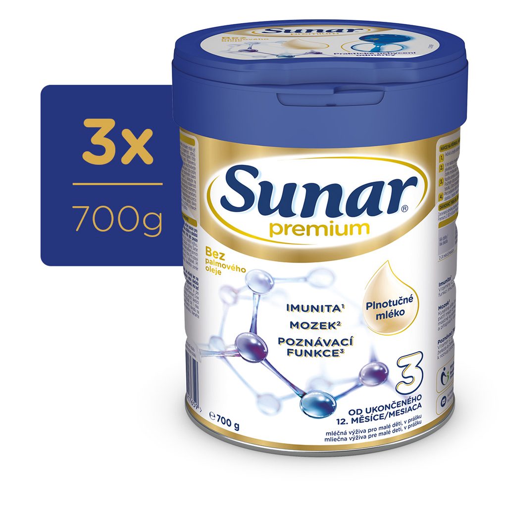 3x SUNAR Premium 3 Mlieko batoľacie 700 g