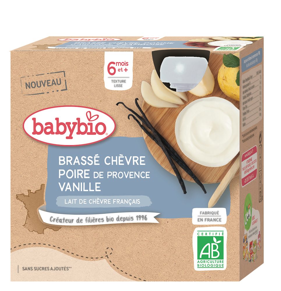 4x BABYBIO Desiata z kozieho mlieka s hruškou a vanilkou 85 g – Obrázok 2