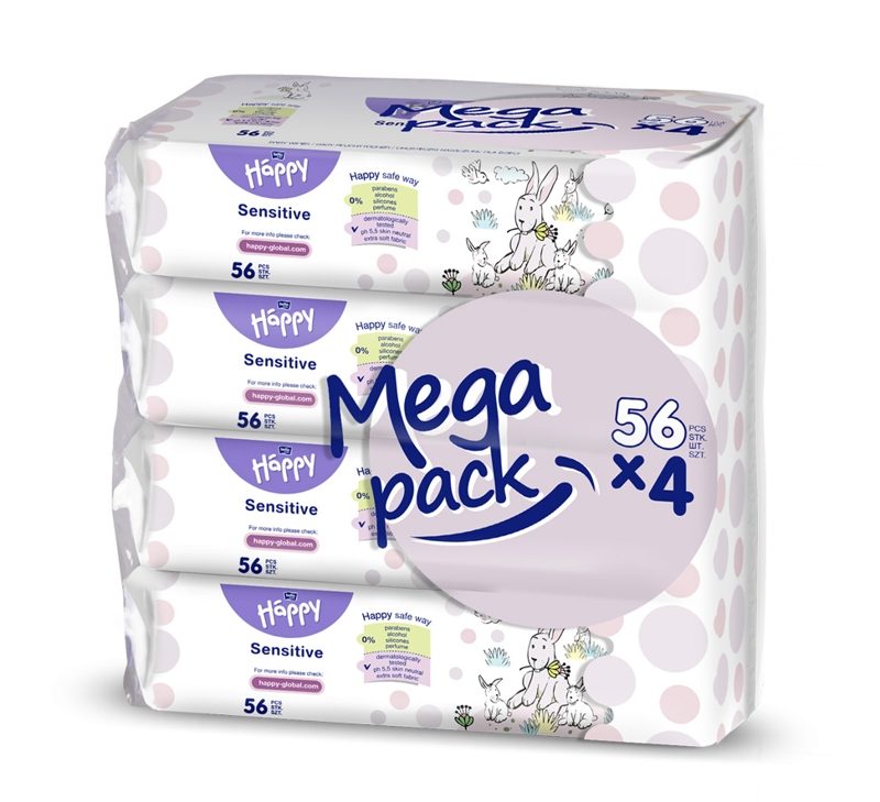 4x BELLA HAPPY BABY Vlhčené utierky sensitive s aloe vera 56 ks, MEGA PACK – Obrázok 2