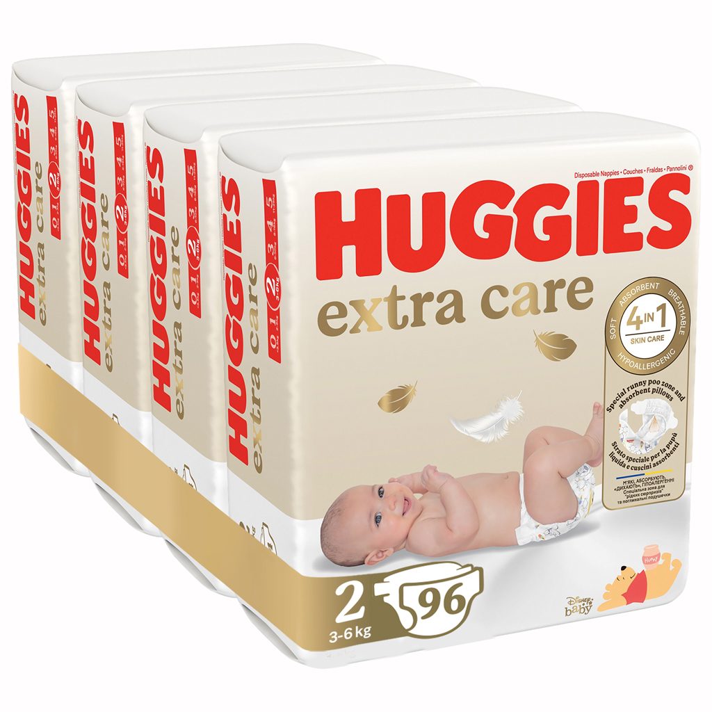 4x HUGGIES® Plienky jednorázové Extra Care 2 (3-6 kg) 24 ks – Obrázok 2