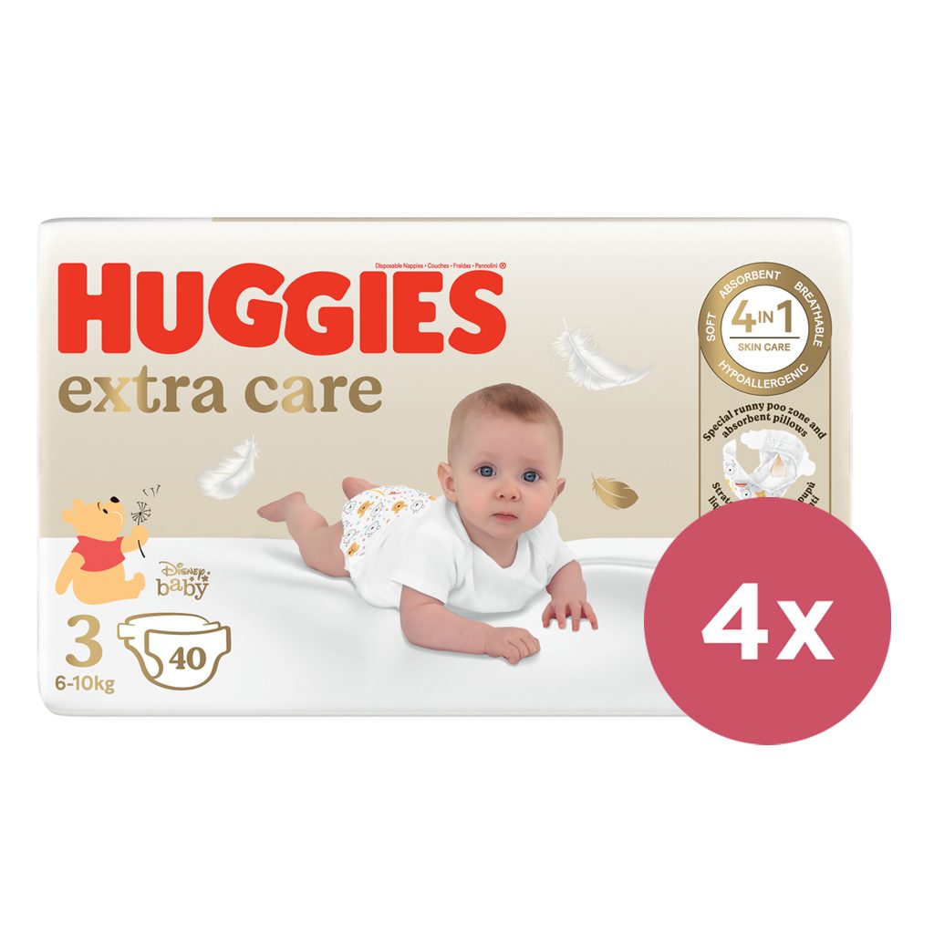 4x HUGGIES® Plienky jednorázové Extra Care 3 (6-10 kg) 40 ks – Obrázok 2