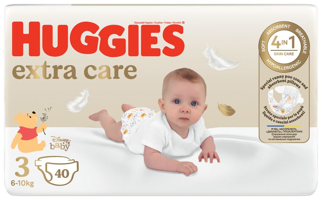4x HUGGIES® Plienky jednorázové Extra Care 3 (6-10 kg) 40 ks – Obrázok 3