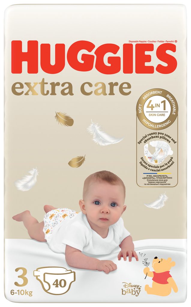 4x HUGGIES® Plienky jednorázové Extra Care 3 (6-10 kg) 40 ks – Obrázok 5