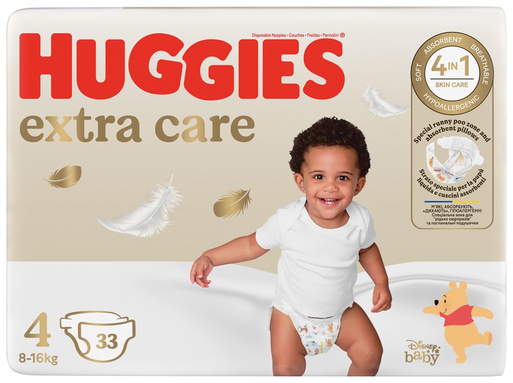 4x HUGGIES® Plienky jednorázové Extra Care 4 (8-14 kg) 33 ks – Obrázok 3