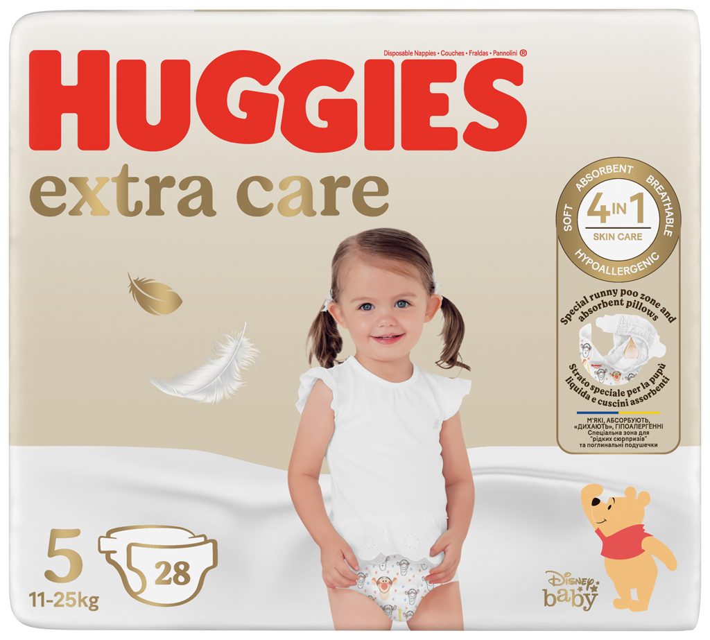 4x HUGGIES® Plienky jednorázové Extra Care 5 (12-17 kg) 28 ks – Obrázok 3