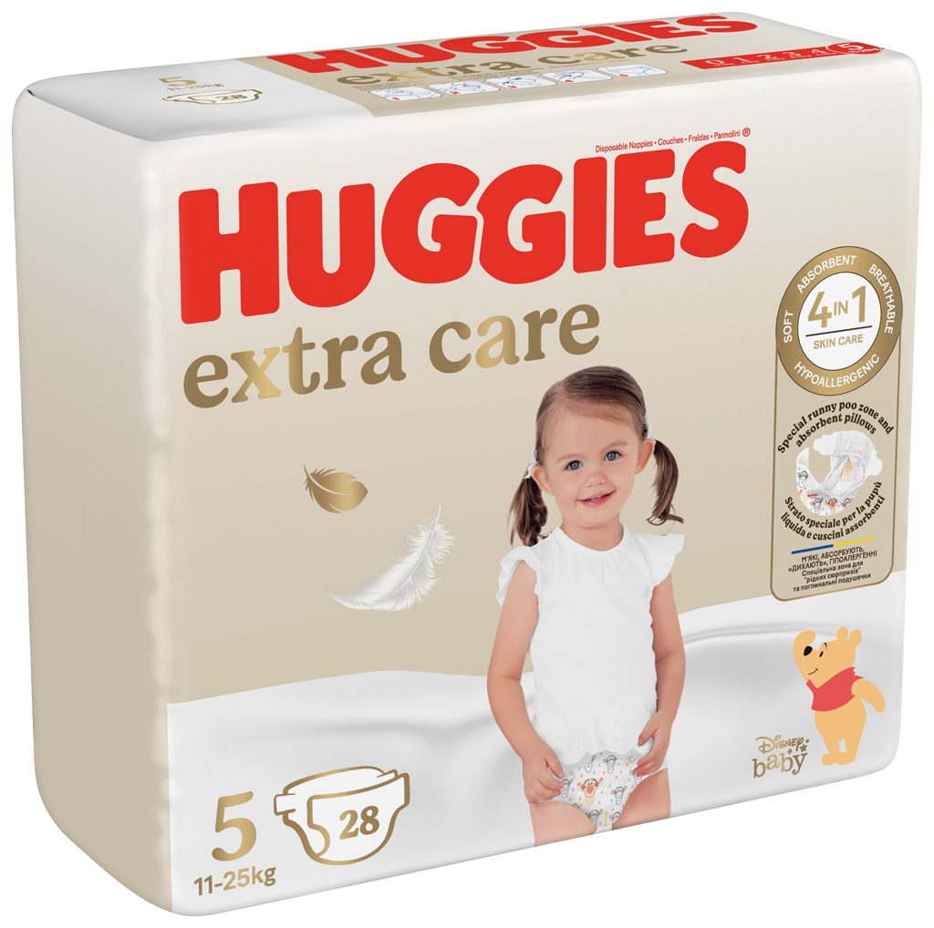 4x HUGGIES® Plienky jednorázové Extra Care 5 (12-17 kg) 28 ks – Obrázok 4