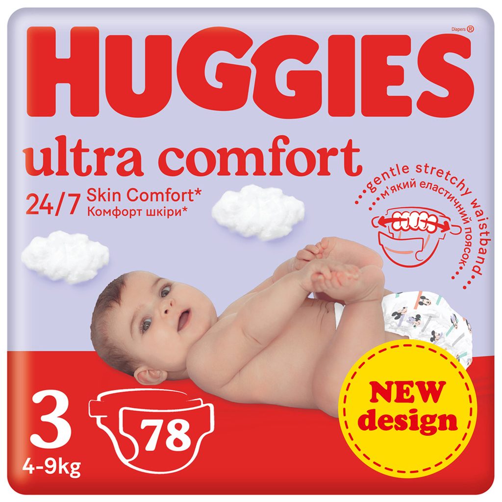 4x HUGGIES® Plienky jednorázové Ultra Comfort Mega 3 (4-9 kg) 78 ks – Obrázok 3