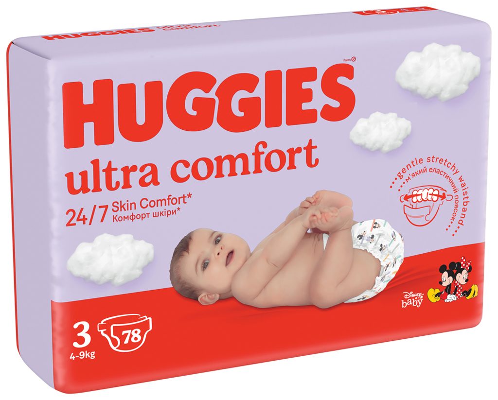4x HUGGIES® Plienky jednorázové Ultra Comfort Mega 3 (4-9 kg) 78 ks – Obrázok 4