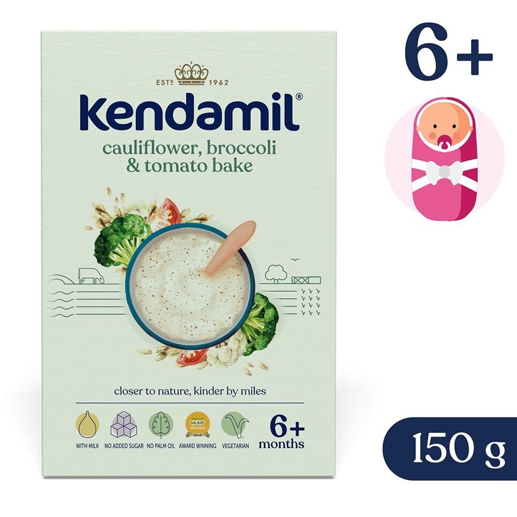 6x KENDAMIL Kaša mliečna s brokolicami, karfiolom a paradajkami (150 g), 6m+ – Obrázok 3