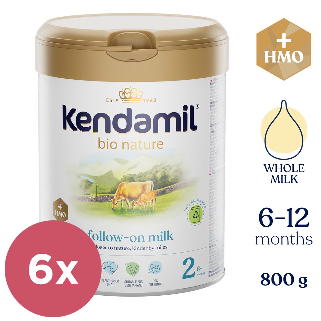 6x KENDAMIL Mlieko následné BIO Nature 2 HMO+ (800 g) 6m+