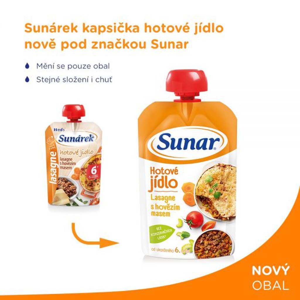6x SUNAR Kapsička Hotové jedlo Lasagne s hovädzím mäsom 120 g – Obrázok 3