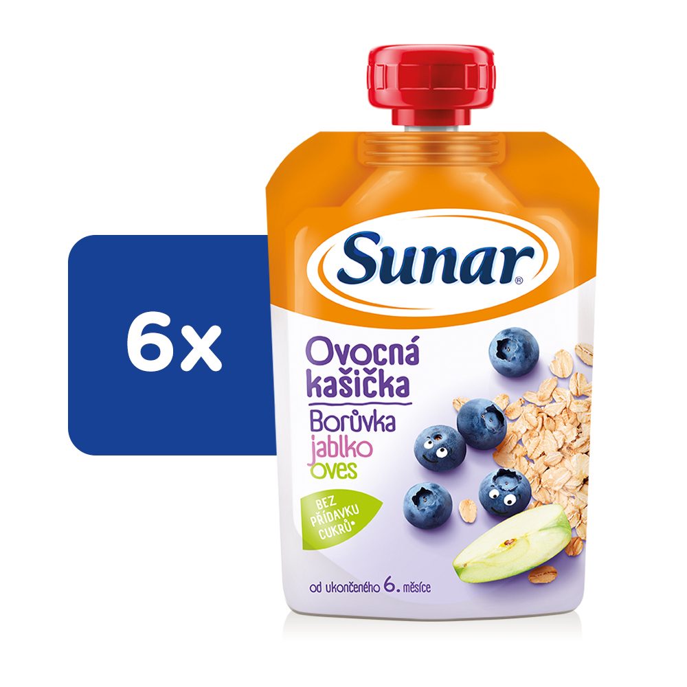 6x SUNAR Kapsička Ovocná kašička čučoriedka, jablko, ovsené vločky 120 g – Obrázok 2