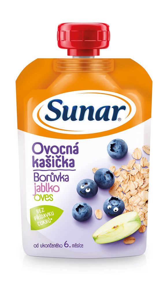 6x SUNAR Kapsička Ovocná kašička čučoriedka, jablko, ovsené vločky 120 g – Obrázok 3