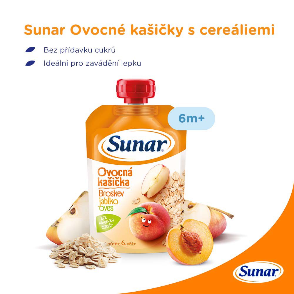 6x SUNAR Kapsička Ovocná kašička broskyňa, jablko, ovsené vločky 120 g – Obrázok 4