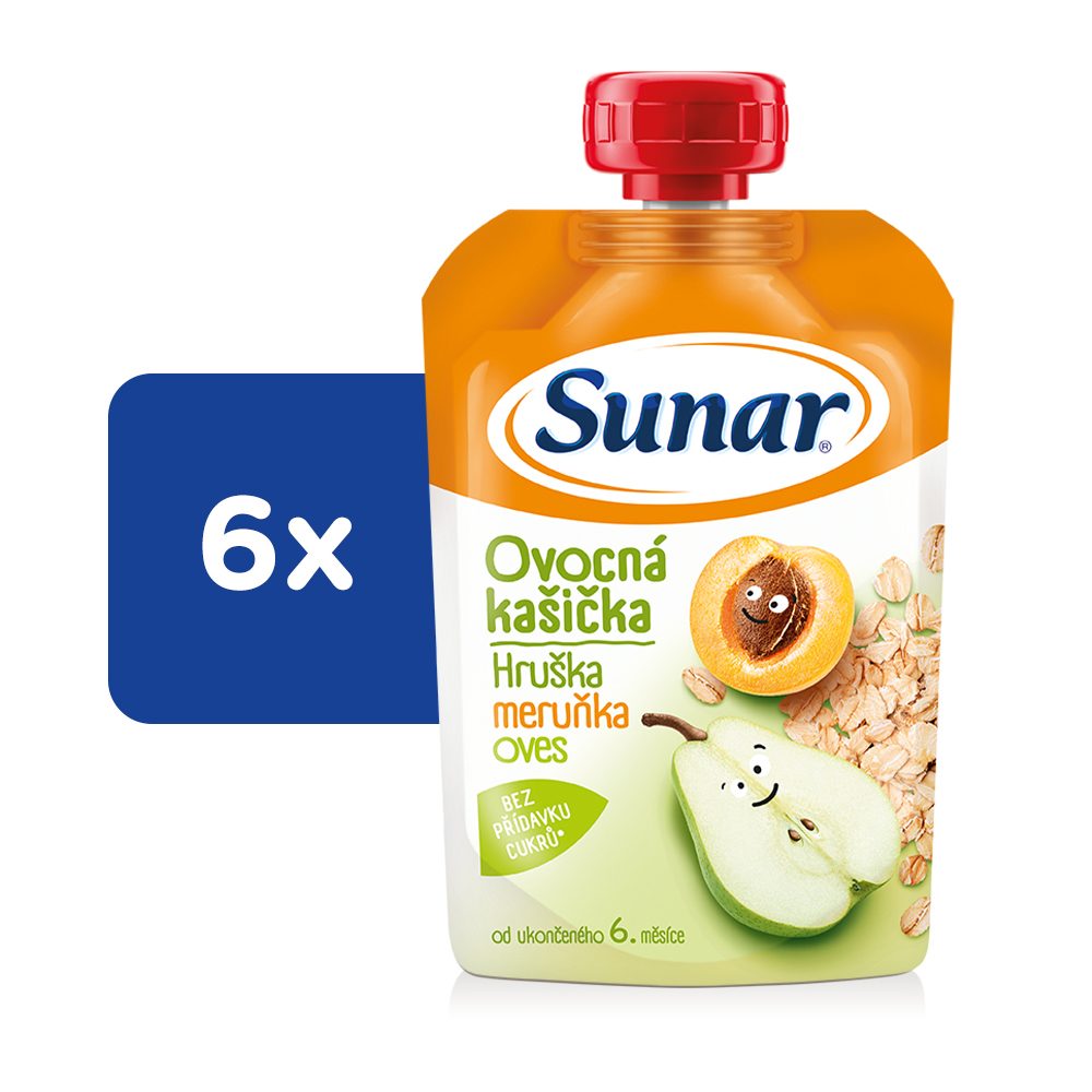 6x SUNAR Kapsička Ovocná kašička hruška, marhul'a, ovsené vločky 120 g – Obrázok 2