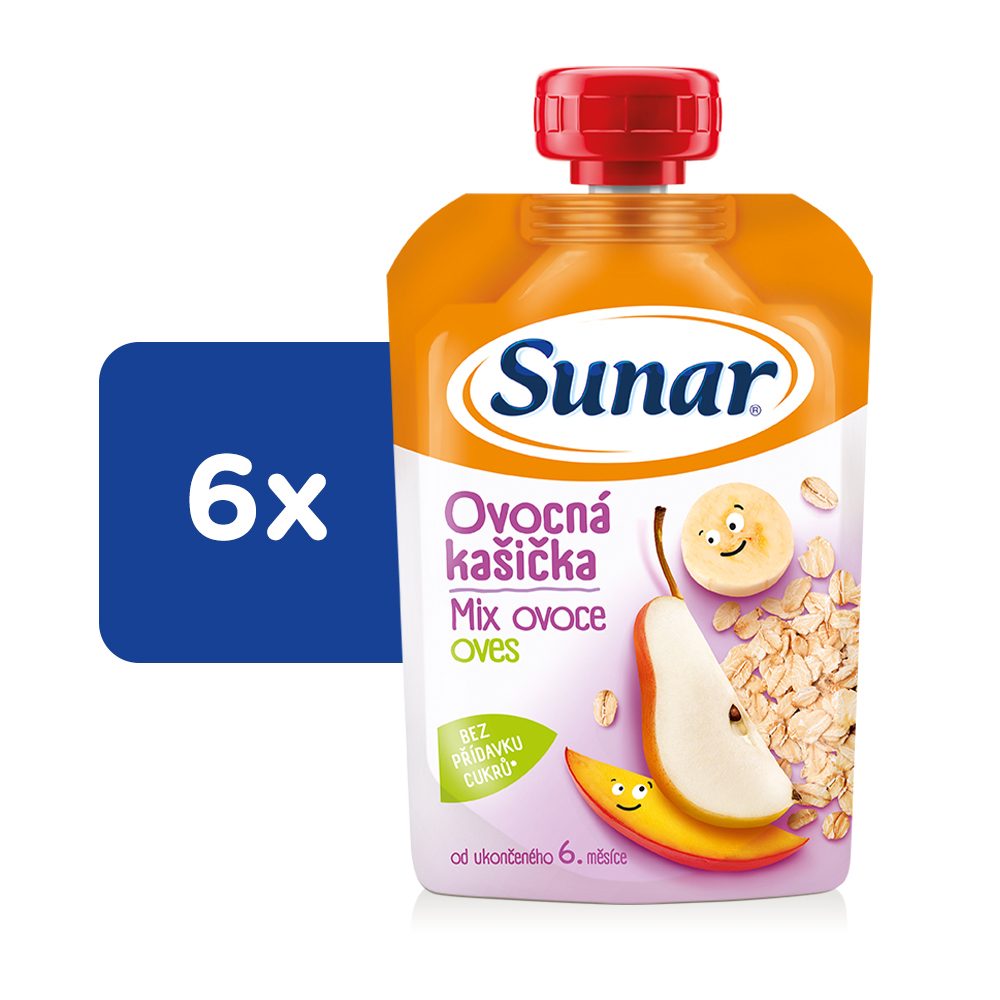 6x SUNAR Kapsička Ovocná kašička mix ovocia, ovsené vločky 120 g – Obrázok 2