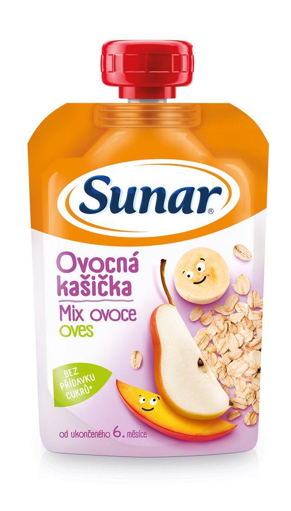 6x SUNAR Kapsička Ovocná kašička mix ovocia, ovsené vločky 120 g – Obrázok 3