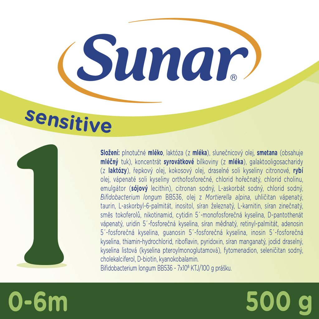 6x SUNAR Mlieko Sensitive 1, počiatočné dojčenské 500 g, 0m+ – Obrázok 4